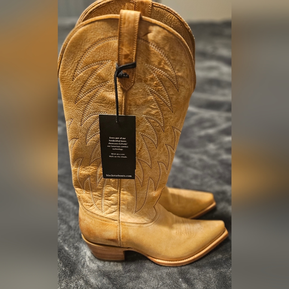 New Womens Black Star Jessie Cowboy Boots Size 10